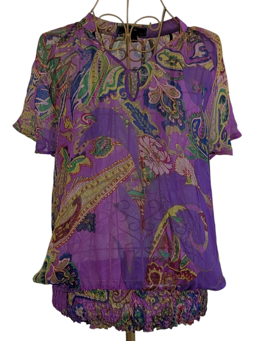Ya-Da 100% Silk Paisley Boho Tunic Top - Purple Medium